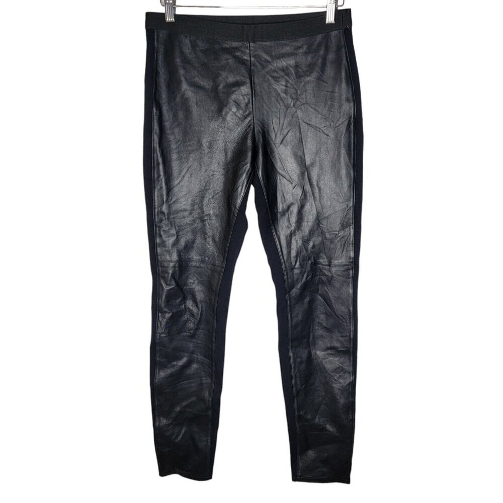 Eileen‎ Fisher Small Pants Leather Ponte Pull On Slim Black Stretch Elastic